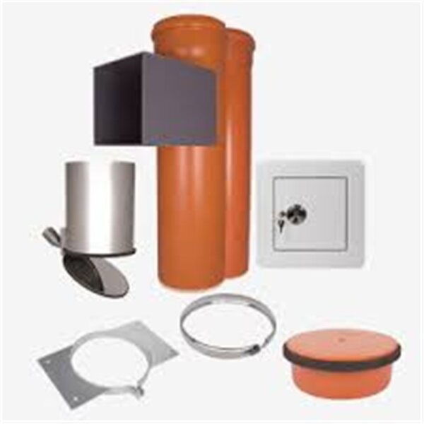 Wäscheschacht durch zwei Etagen, 1x Einwurf oben - Komplettset 6 Ø 250 mm PVC-Kanal-Rohr