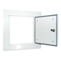 Wäscheabwurf Einwurftüre 300x300 mm, Anschluss eckig - mit Schloss, mit Dichtung mit Griffmulde 340x340mm