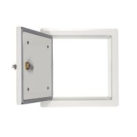 Wäscheabwurf Einwurftüre 300x300 mm, Anschluss eckig - mit Schloss, mit Dichtung mit Griffmulde 340x340mm