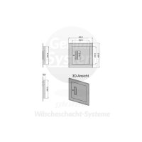 Austrovac Wäscheabwurf Einwurftüre 300x300 mm, Anschluss eckig - mit Schloss, mit Dichtung mit Bügelgriff 400x400mm