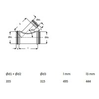 Lüftungsrohr 45° T-Stück DN355 auf DN315...
