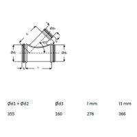 Rokaflex Abzweigstück 45° DN 355 auf DN 160 verzinkt mit Dichtung