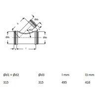 Rokaflex Lüftungsrohr 45° T-Stück DN315 auf...